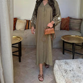 Vestido Fluvia - Vintage de Lino Casual de Manga Larga con Estampado (Suelto y Ligero) ✅