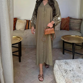 Vestido Fluvia - Vintage de Lino Casual de Manga Larga con Estampado (Suelto y Ligero) ✅